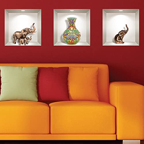 3D-Wandaufkleber, selbstklebend, 3D-Effekt, Elefanten-Effekt und alte Vase, Wandaufkleber für Schlafzimmer und Erwachsene, 3D-Wandaufkleber – Wohnzimmer – Wandaufkleber Trompe das Auge | 30 x 90 cm 3D-Wandaufkleber, selbstklebend, 3D-Effekt, Elefanten-Effekt und alte Vase, Wandaufkleber für Schlafzimmer und Erwachsene, 3D-Wandaufkleber – Wohnzimmer – Wandaufkleber Trompe das Auge | 30 x 90 cm von Ambiance Sticker