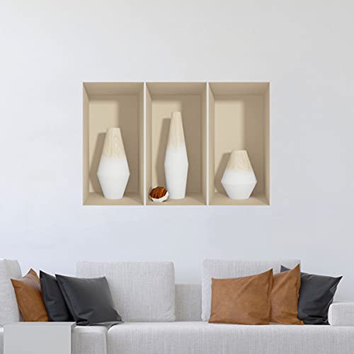 3D-Wandaufkleber, selbstklebend, 3D-Effekt, Weiß, Holzvasen, Wandtattoo, Schlafzimmer, Erwachsene, Wandaufkleber, 3D-Dekoration, Wohnzimmer, Wandaufkleber, Trompe, Auge, 60 x 90 cm von Ambiance Sticker