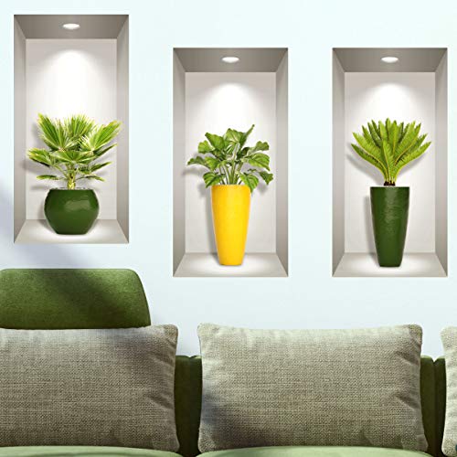 Ambiance Sticker 3D Pflanze Wandkunst, Vinyl abnehmbare Wandaufkleber, DIY Wandbild für Wohnzimmer 60 x 30 cm von Ambiance Sticker