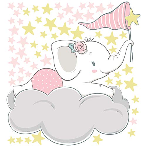 Ambiance Sticker Elephant Wandaufkleber für Kinder, DIY Home Decor, abziehbare Aufkleber zum Abziehen und Aufkleben, wasserdichte und selbstklebende Wandkunst - Pink und Grau 40 x 35 cm von Ambiance Sticker