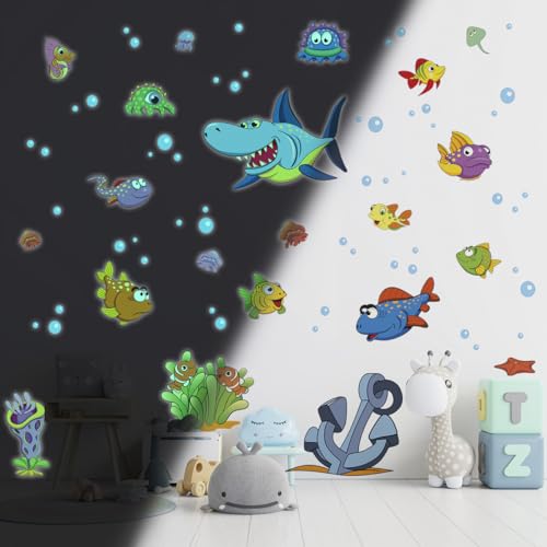 Ambiance Sticker Leuchtender Wandaufkleber für Decke, Kinder, fluoreszierend, Meeresfische und Hai – H 65 x L 40 cm Ambiance Sticker Leuchtender Wandaufkleber für Decke, Kinder, fluoreszierend, Meeresfische und Hai – H 65 x L 40 cm von Ambiance Sticker