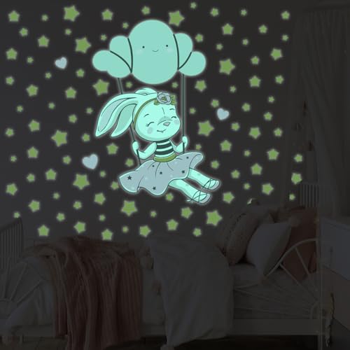 Ambiance Sticker Phosphoreszierendes Wandtattoo für Kinder, fluoreszierend, Kaninchen auf der Wolke, Schaukel – H 145 x L 100 cm Ambiance Sticker Phosphoreszierendes Wandtattoo für Kinder, fluoreszierend, Kaninchen auf der Wolke, Schaukel – H 145 x L 100 cm von Ambiance Sticker