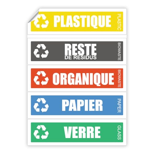 Ambiance Sticker Selbstklebende Etiketten aus PVC – Recycling-Mülleimer, weich, wasserdicht, waschbar, für die Müllentsorgung – 5 Etiketten à 15 x 4 cm von Ambiance Sticker