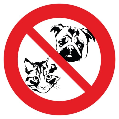 Ambiance Sticker Selbstklebendes Hinweisschild für Hunde, laminiert, laminiert, wasserfest und UV-beständig – verboten von Hunden und Katzen, rund – 20 cm ⌀ von Ambiance Sticker