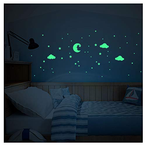 Fluoreszierende Aufkleber | Leuchtaufkleber Wolke und Sterne | Wanddeko fluoreszierend | 25 x 50 cm von Ambiance Sticker