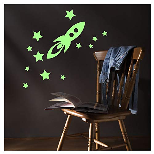 Phosphoreszierende Wandtattoo Rakete und Sterne - 55 x 10 cm von Ambiance