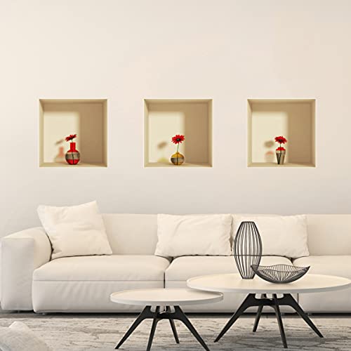 Rote Blumen Selbstklebende 3D Wohnzimmer | Trompe l'oeil Aufkleber für Erwachsene Schlafzimmer | Wandaufkleber 40x120cm von Ambiance Sticker