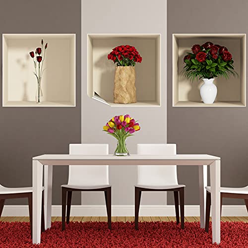 Rote Rosen selbstklebend 3D Wohnzimmer | Trompe l'oeil Aufkleber für Erwachsene Schlafzimmer | Wandaufkleber 30 x 90 cm von Ambiance Sticker