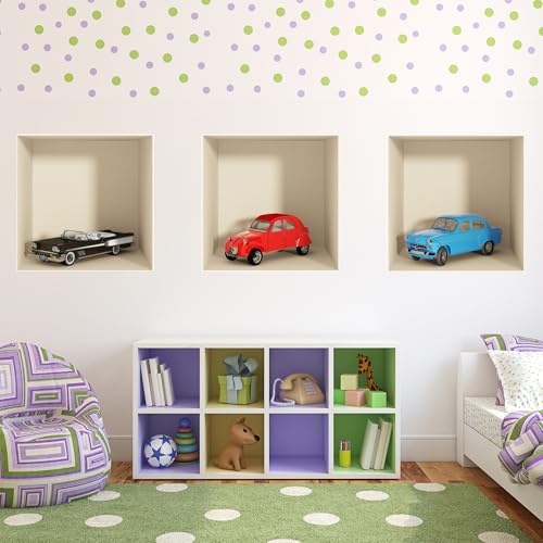 Selbstklebende 3D-Aufkleber | Wandaufkleber 3D-Effekt Vintage Autos – Wandaufkleber Schlafzimmer Erwachsene – 3D-Wandaufkleber – Wanddekoration Wohnzimmer – Wandaufkleber Trompe l'oeil | 30 x 90 cm von Ambiance Sticker