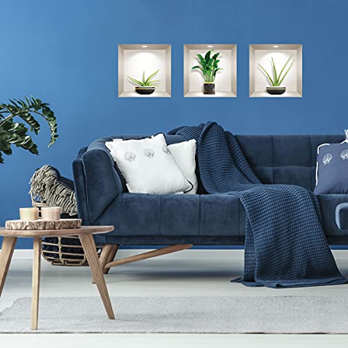 Selbstklebende 3D-Bananenpflanzen in Töpfen für Wohnzimmer | Trompe l'oeil Aufkleber für Erwachsene Schlafzimmer | Wandaufkleber 30 x 90 cm von Ambiance Sticker