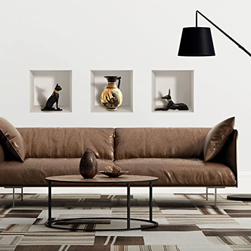 Selbstklebende 3D-Tierfiguren und ägyptische Vase für Wohnzimmer | Trompe l'oeil Aufkleber für Erwachsene Schlafzimmer | Wandaufkleber 40 x 120 cm von Ambiance Sticker