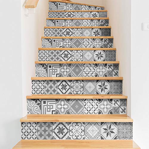 Selbstklebende Treppe Fliesen | Aufkleber für Zement Fliesen – Aufkleber für Kontrosenfliesen | Treppe Zementfliesen selbstklebend - Micalina - 15 x 105 cm - 2 Streifen von Ambiance Sticker