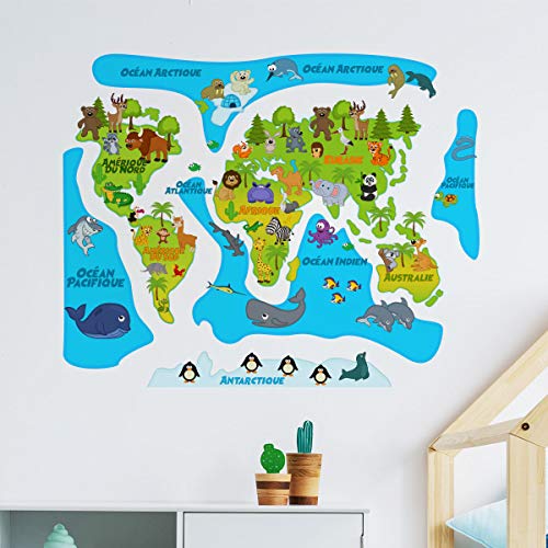 Sticker für Kinder | Wandaufkleber Weltkarte – Wanddekoration Kinderzimmer | 100 x 120 cm von Ambiance Sticker