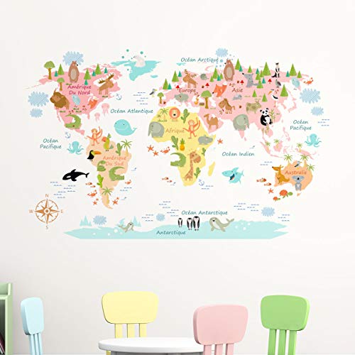Sticker für Kinder | Wandaufkleber Weltkarte – Wanddekoration Kinderzimmer | 60 x 95 cm von Ambiance Sticker
