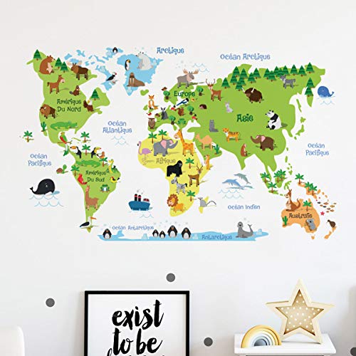 Sticker für Kinder | Wandaufkleber Weltkarte – Wanddekoration Kinderzimmer | 75 x 120 cm von Ambiance Sticker