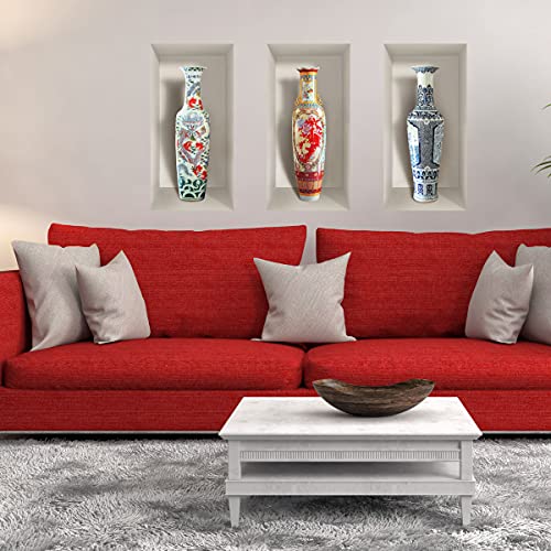 Vases Céramiques Anciens Selbstklebende Kleine Palmen - Wandaufkleber für Erwachsene Schlafzimmer - 3D-Wandaufkleber - Wanddekoration für Wohnzimmer | 60 x 90 cm von Ambiance Sticker