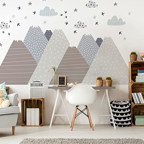 Wandsticker Kinder Dekoration Babyzimmer Wandtattoo Kinder Wandaufkleber Skandinavisch Wandsticker Riesen Berge Skandinavien Rika H60 x B90 cm von Ambiance Sticker