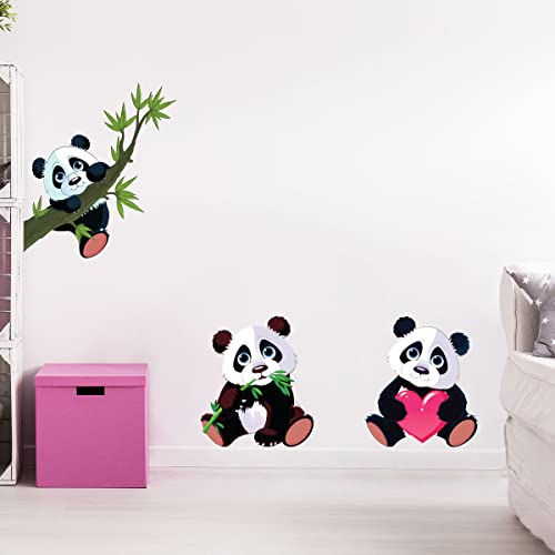 Wandsticker Kinder Dekoration Babyzimmer Wandtattoo Kinderzimmer Wandaufkleber Set 3 Sticker Pandas (H45 x 40 cm) von Ambiance Sticker