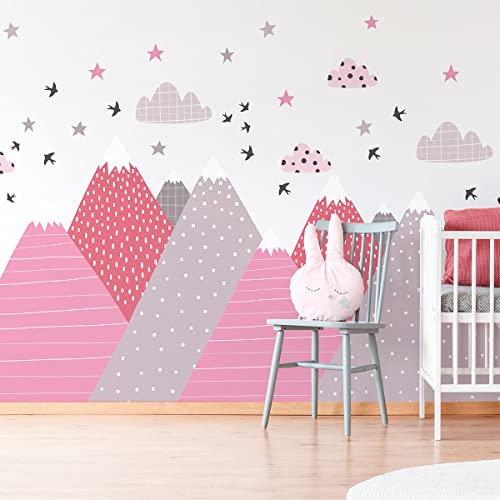 Wandsticker Kinder Dekoration Babyzimmer Wandtattoo Kinderzimmer Wandaufkleber Skandinavische Wandsticker Riesen Berge Skandinavien Pinka H60 x 90 cm von Ambiance Sticker