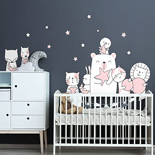 Wandsticker Kinder Dekoration Babyzimmer Wandtattoo Kinderzimmer Wandaufkleber Tiere Hüter Sterne H90 x 60 cm von Ambiance Sticker
