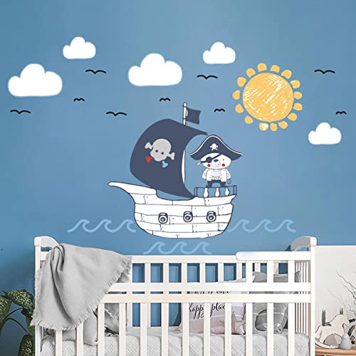 Wandsticker Kinder Dekoration Babyzimmer Wandtattoo Kinderzimmer Wandsticker Kinderzimmer Piraten Bär Meer Bär H60 x 90 cm von Ambiance Sticker