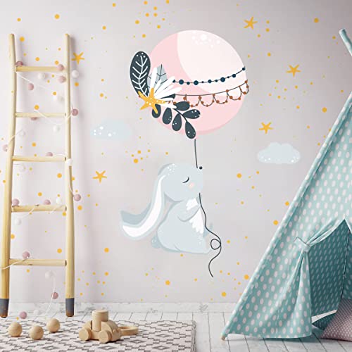 Wandsticker für Kinder, Dekoration Babyzimmer, Wandtattoo, Kinderzimmer, Wandtattoo, indischer Hase und magischer Ballon, H90 x 60 cm von Ambiance Sticker
