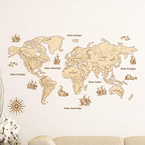 Weltkarte Sticker | Wandaufkleber - Tapete Dekoration Raum und Wohnzimmer | 60 x 100 cm von Ambiance Sticker