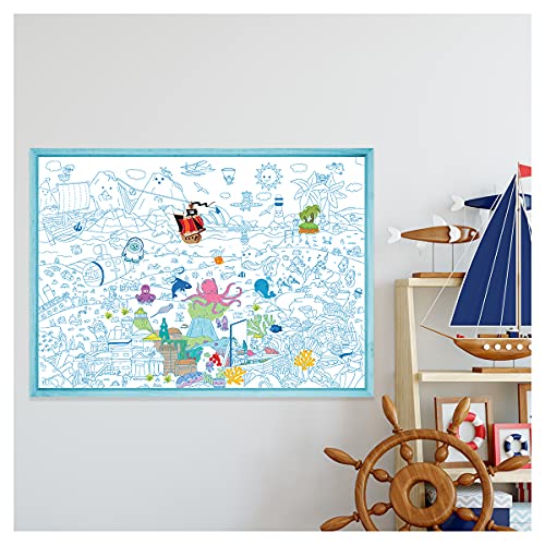 YETI BLANK DESIGNS - Giant XL Coloring Poster with 150+ stickers - Atlantis and life underwater sea - 100x70cm - gift idea poster with stickers - easy to frame - kids coloring von Ambiance Sticker