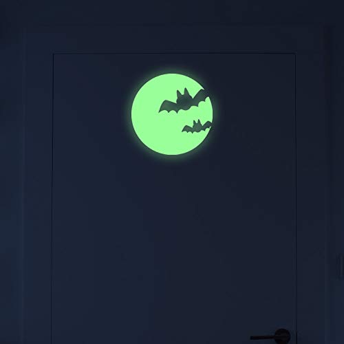 Phosphoreszierende Wandtattoo Mond mit Fledermäusen - 30 x 30 cm von Ambiance Sticker