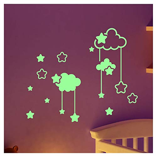 Phosphoreszierende Wandtattoo Wolken und Sterne - 20 X 20 cm von Ambiance Sticker
