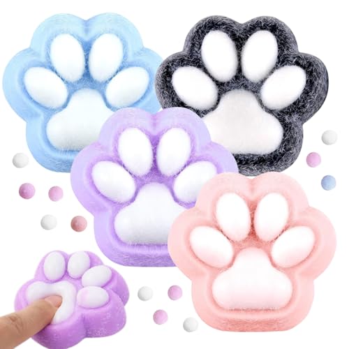 Taba Katzenpfoten Squishy Pfote, 4 Stück Taba Squishy Cat,Cat Paw Squeeze Toy,Squishy Toy Squishy Cat Paw, Fufu Squishy für Stressabbau, Katzenpfoten Squishy für Kinder Erwachsene von Ambolio