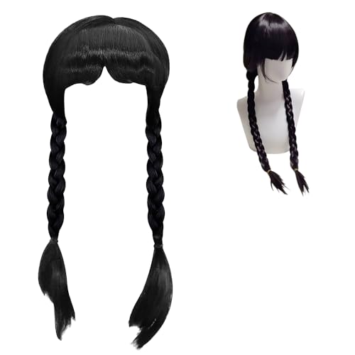 Amebleak Addams Perücke für Kinder Damen, Addams Schwarze Geflochtene Perücken, Gothic Kostüm Lange Zöpfe Perücken mit Bangs, Addams Family Merchandise für Faschingskostüme Karneval Halloween Cosplay Amebleak Addams Perücke für Kinder Damen, Addams Schwarze Geflochtene Perücken, Gothic Kostüm Lange Zöpfe Perücken mit Bangs, Addams Family Merchandise für Faschingskostüme Karneval Halloween Cosplay von Amebleak