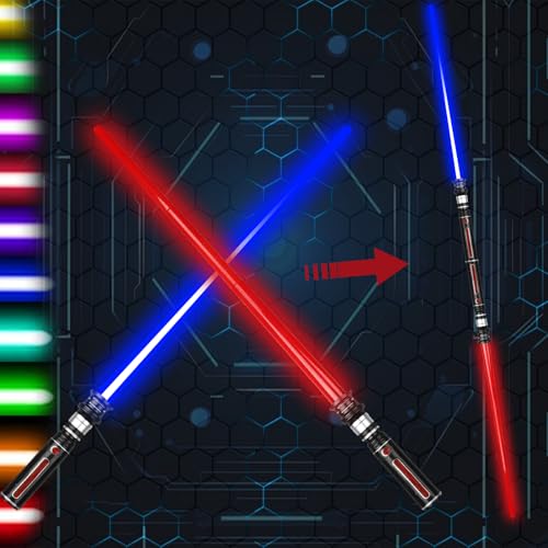 Amebleak 2 in 1 Star Wars Laserschwert Kinder, 2 Stück Duell Lichtschwerter mit 7 Farben und Soundeffekten, für Kinder ab 3 Jahren, Halloween Cosplay Verkleidung, Partygeschenke von Amebleak