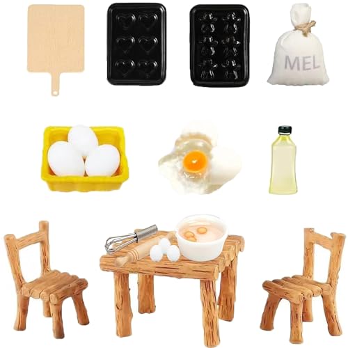 Amebleak Wichtel Zubehör 19 Stück Miniatur Puppenhaus Zubehör Weihnachten Mini Wichtel Zubehör Backen Wichtel Tisch und Stühle für Weihnachten Miniatur Deko von Amebleak