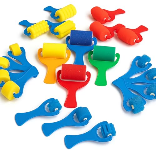 Ameisenkeks® 21x Schaumstoff Rollstempel Set für Kinder – Malroller & Farbroller aus Kunststoff & Schaumstoff – Verschiedene Muster – Kreatives Malzubehör für Kindergarten & Schule von Ameisenkeks