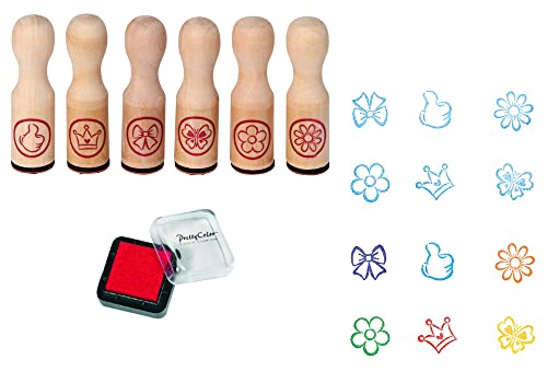 Ameisenkeks® 6 x Stempel + 1 Stempelkissen Kinder Lehrer Stempelset 6 Stück Lehrerstempel Holz Motivation Belohnung von Ameisenkeks