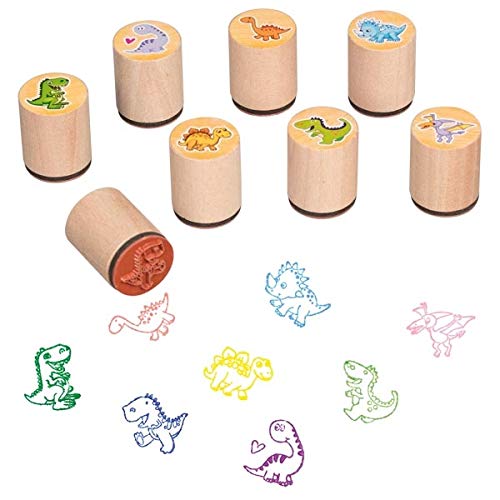 Ameisenkeks® 8 x Stempel Dinosaurier Stempelset Set Verschiedene Motive stabil aus Holz von Ameisenkeks