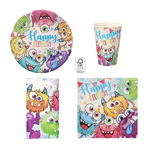 Ameisenkeks® Geburtstags-Set Funny Monsters Partygeschirr Teller Becher Servietten Tischdecke - 31 Teile von Ameisenkeks