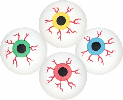 Ameisenkeks® Gruselige Augen-Flummis 4er-Set – Ø 45 mm – Hüpfbälle mit Augapfel-Design in Rot, Grün, Blau & Gelb – Halloween Deko & Scherzartikel von Ameisenkeks