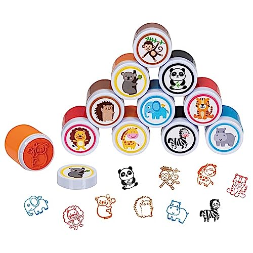 Ameisenkeks® 10 x Stempel Tiere Stempelset mit 10 Stück Selbststempler stabil Kunststoff ideal als Mitgebsel für Geburtstag von Ameisenkeks