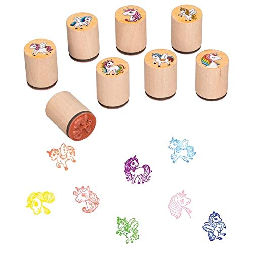 Ameisenkeks® 8 x Stempel Einhorn Stempelset 8er Set Verschiedene Motive stabil aus Holz von Ameisenkeks