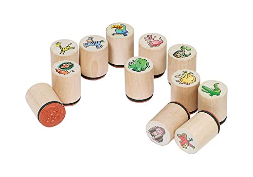 Ameisenkeks® 6 x Stempel Wilde Tiere Stempelset 6er Set Verschiedene Motive Stempeln stabil aus Holz von Ameisenkeks
