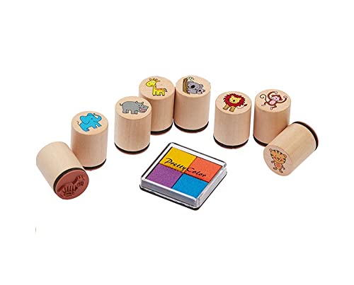 Ameisenkeks® 8 x Stempel Wilde Tiere Stempelset aus Holz für Kinder 8er Set mit Stempelkissen von Ameisenkeks