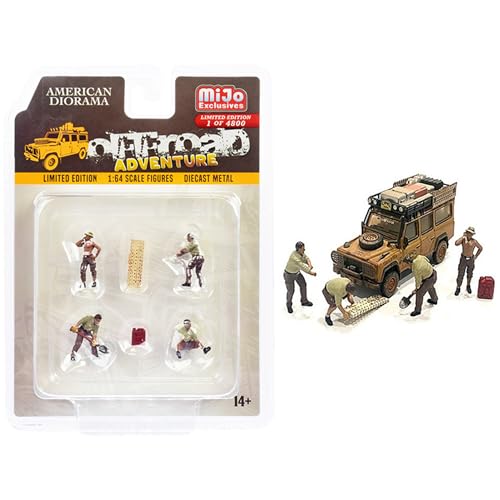American Diorama Off-Road Adventure 76492 Druckguss-Set (4 männliche Figuren und 2 Zubehör) Ltd Ed bis 4800 Stück für Modelle im Maßstab 1:64, 6-teilig von American Diorama