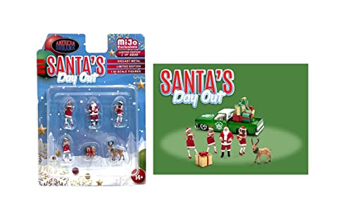 American Diorama Santa's Day Out 1:64 Metallfiguren Set AD-76508 (4 Figuren + 1 Rentier + 1 Geschenkbox) von American Diorama