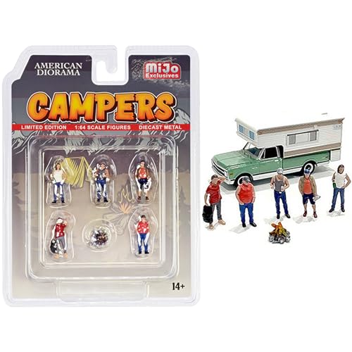Campers 6-teiliges Druckguss-Set (5 Figuren und 1 Zubehör) für Modelle im Maßstab 1/64 von American Diorama 76489, AD76489 von American Diorama