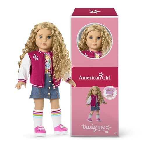 American Girl, Truly Me Puppe Nr. 115 mit grauen Augen, lockiges, blondes Haar, helle Haut, Varsity Jacke, ab 6 Jahren American Girl, Truly Me Puppe Nr. 115 mit grauen Augen, lockiges, blondes Haar, helle Haut, Varsity Jacke, ab 6 Jahren von American Girl
