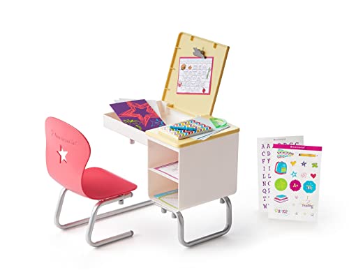 American Girl Truly Me 45,7 cm Puppen-Klapp-Top-Schreibtisch-Spielset mit befestigtem Sitz, Notizbuch und Aufklebern, für Kinder ab 6 Jahren von American Girl