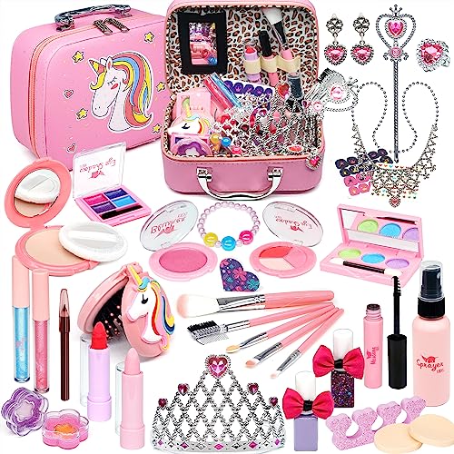 Amerrly 39PCS Kinderschminke Set Mädchen - Sicheres und Abwaschbares Schminkset für Mädchen, Make-up Spielzeug für Mädchen Kinder, Weihnachten, Geburtstag Geschenke für Mädchen 4-12 Jahre alt von Amerrly