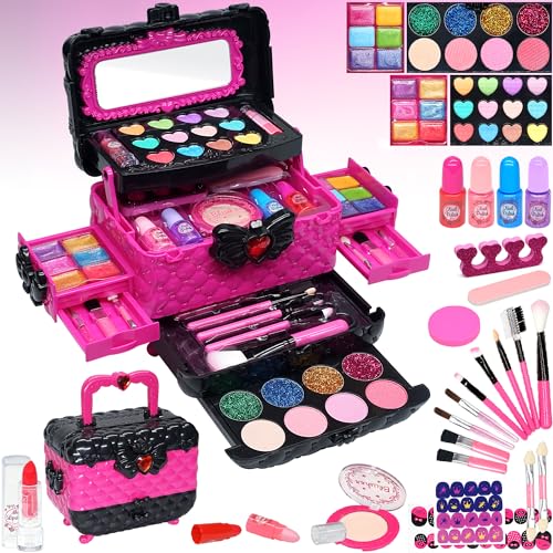 Kinderschminke Set Mädchen Schminkkoffer Kinder- Sicheres und Waschbares Schminke Kinder, Echtes Make Up Set , Prinzessin Geschenke für Mädchen 4 5 6-12 Jahre(Rose) von Amerrly